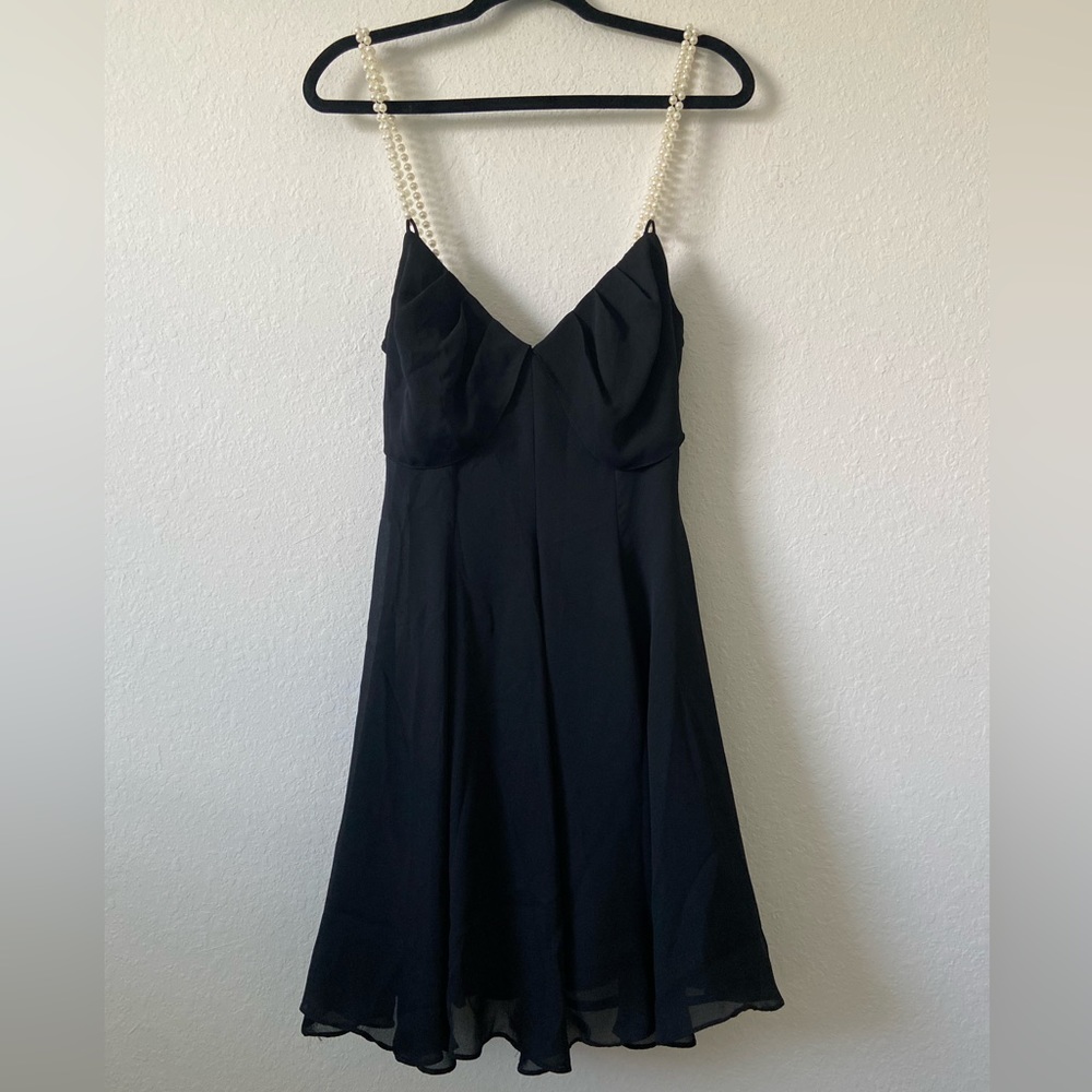 Vintage Pearl Strap Flowy Black Dress Karen Okao for David Howard Climax